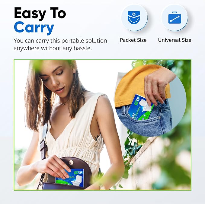 Toilet Seat Covers Disposable Flushable Travel Pack of 50, 2XL Biodegradable Paper Toilet Seat Covers for Adults & Kids, Public Restroom, Airplane & Camping Travel Essentials