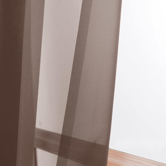 OWENIE Sheer Chocolate Curtains, Sheer Curtains 90 Inches Long 2 Panels Set, Rod Pocket Voile Fimly Sheer Drapes for Living Room/Bedroom, 2pcs, Chocolate, Each 42" W x 90" L
