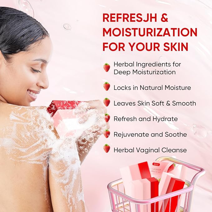 3 Pack Yoni Soap Bars for Women, Feminine Cleansing Bar Soap for Daily Freshness & Gentle Care, Vaginal Care Soap with pH Balance Inspired Formula, Eliminates Odor, Handmade Strawberry Body Soap