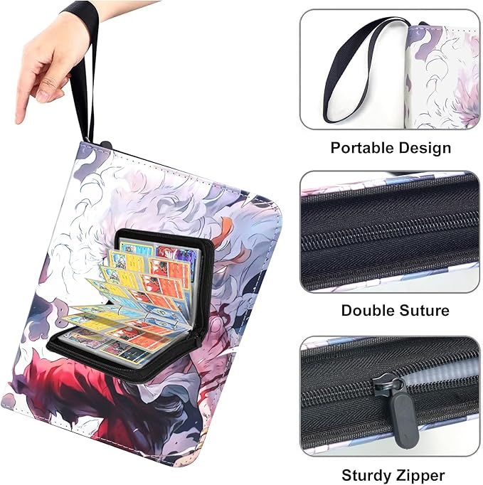 400 Pockets Anime Card Binder for One Piece Cards,Portable Waterproof Card Storage Book with Removable Sleeves for Anime and TCG Card