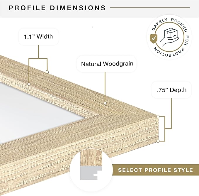 MCS Studio Gallery 20x28 Poster Frame Natural Woodgrain Engineered Wood, Vertical & Horizontal Wall Hanging Large Picture Frame for Photos, Posters & Art Prints (1-Pack)