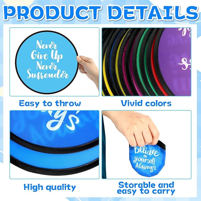 56Pcs End of Year Gift for Students from Teacher Inspirational Foldable Flying Disc Hand Fans Set with Bags Motivational Folding Pocket Beach Gifts Graduation School Birthday Outdoor Activities Game