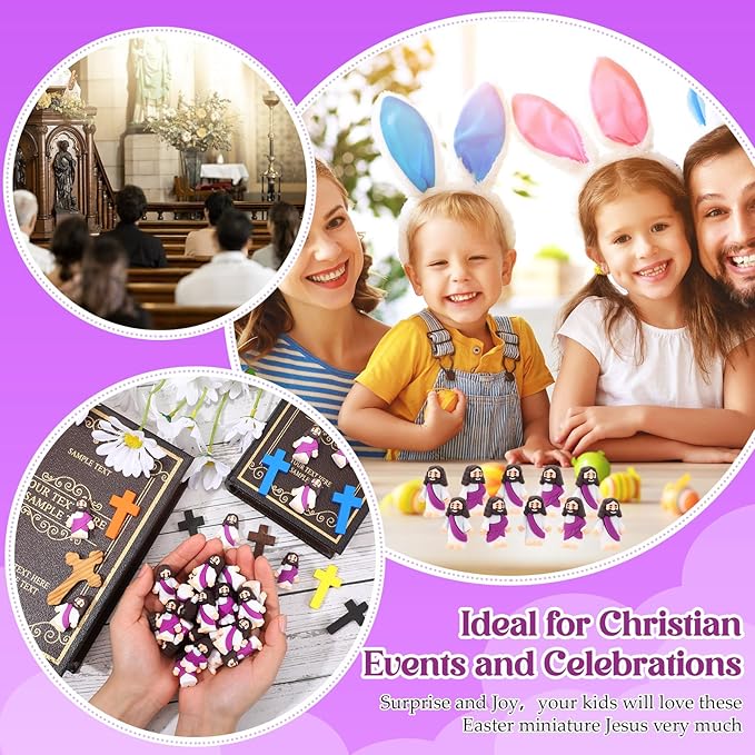 Bememo 300 Pcs Little Jesus Figures Bulk Original Design Mini Pocket Jesus Toys Rubber Figurine to Hide and Seek Religious Party Favors Sunday School Craft Baptism Gifts(Purple)