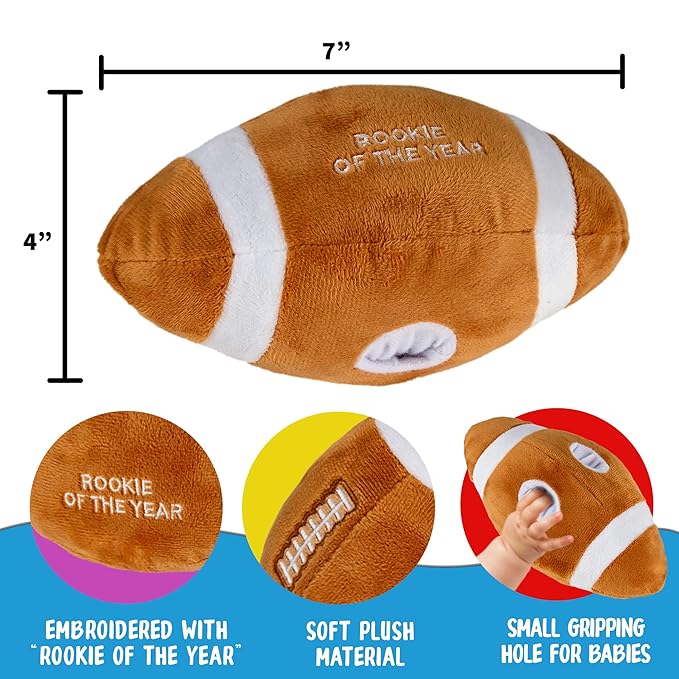 Playbees Baby Football Plush Rattle - Baby Boy Stuff for Gifts, Toddler Football Toys, Baby Rattles & Plush Rings, Engaging Learning for Boys and Girls - Ages 0-36 Months
