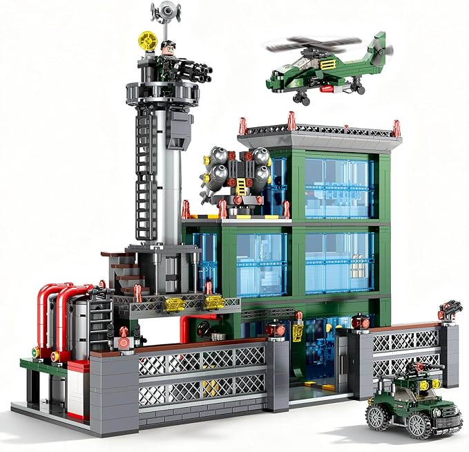Military Base Building Set for Adults – 1753 PCS Army Model Kit with Vehicles, Helicopter & Figures, Model Building Kit for Adult, Room Decor, for Men, Teen