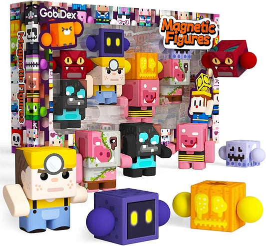 GobiDex 8PCS Magnetic Action Figures- Creatures of Block World Toys Pack, Compatible with Magnet Building Blocks & Tiles, STEM Learning Pretend Play Toys for Ages 3+