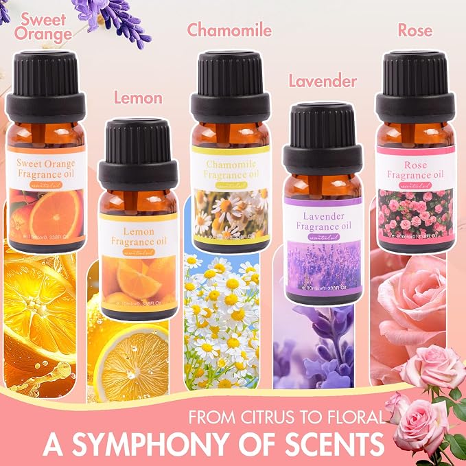 Essential Oils Set, 10x10mL Blends & Singles - Peppermint, Lavender, Tea Tree,for Aromatherapy, Diffusers, Home Care, Candle Making Scents, Skin & Humidifiers. Perfect Essential Oil Gift Set