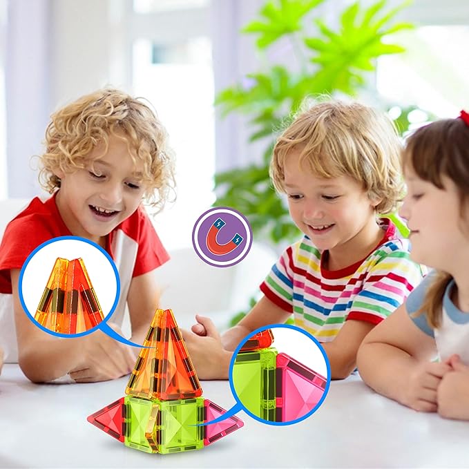 Magnet Tiles Building Block Toy Set Travel Size Mini Diamond Series Magnetic Construction Magnetized Connecting Blocks Promote Fun STEM Learning Child Brain Development for Ages 3+ EPM12