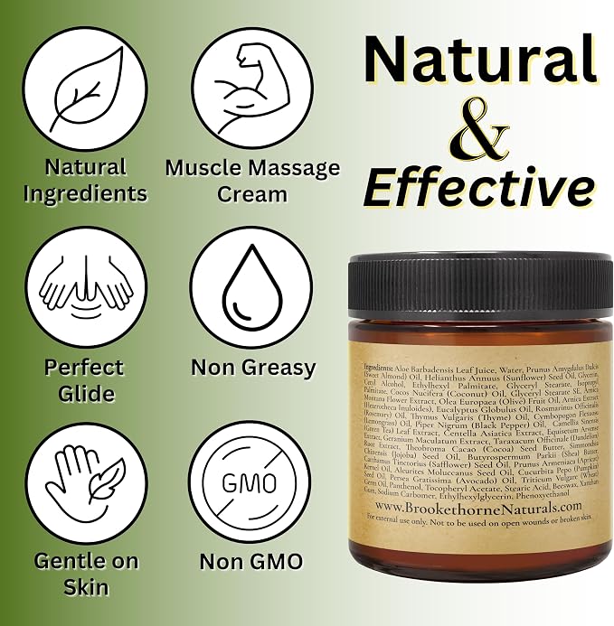 Brookethorne Naturals Arnica Cream | Arnica Montana Massage Lotion | Enriched with Shea Butter, Aloe Vera & Essential Oils | Paraben Free, Made in USA | Large 8oz Jar