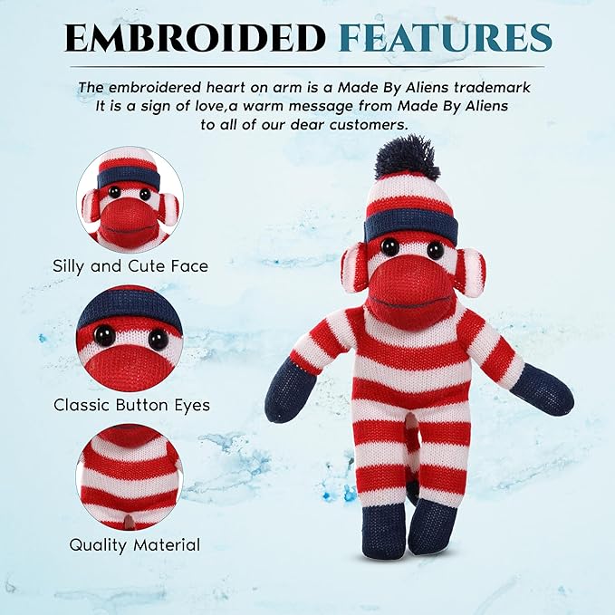 Plushland Adorable Sock Monkey, The Original Traditional Hand Knitted Stuffed Animal Toy Gift-for Kids, Babies, Teens, Girls and Boys Baby Doll Present Puppet (16'' red)