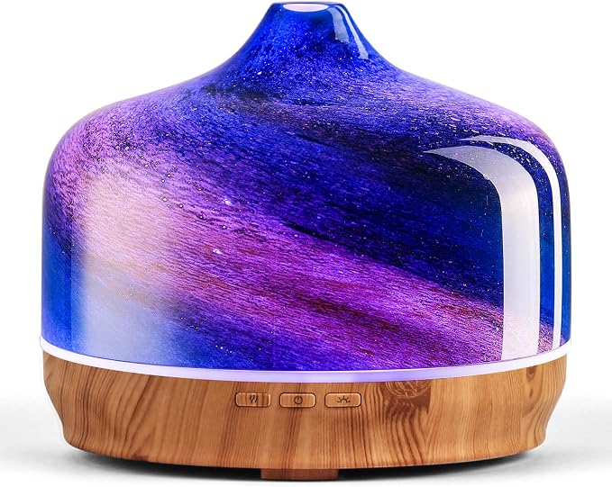 Porseme 500ml Glass Essential Oil Diffuser Aromatherapy Ultrasonic Cool Mist Humidifier 15-21 Running Hours Waterless Auto-Off Air Diffusers for Sleeping Yoga Working Spa(Galaxy)