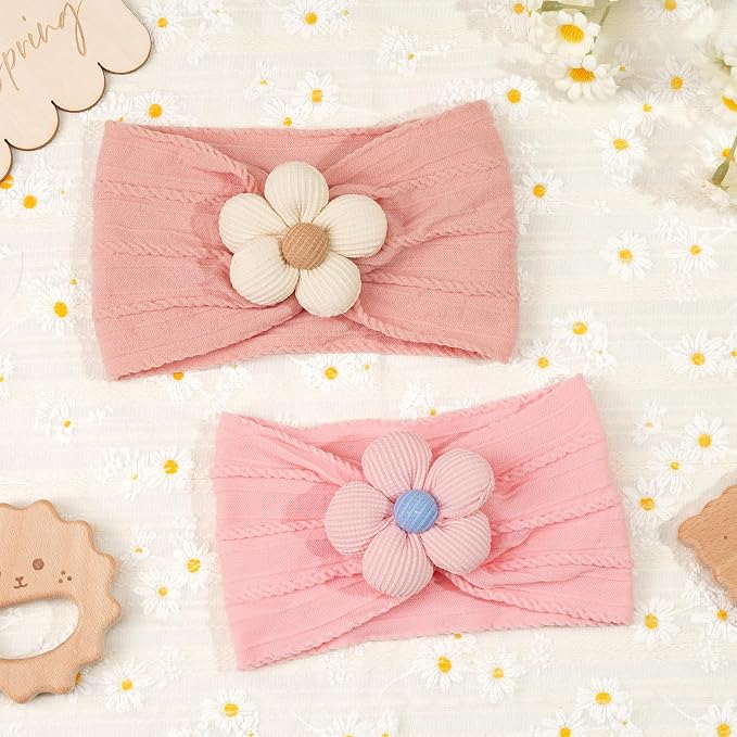 CÉLLOT 5 Pcs Baby Flower Headbands Baby Girls Nylon Headbands Soft Hairbands Hair Accessories for Newborn Infant Toddler Kids（Pink）