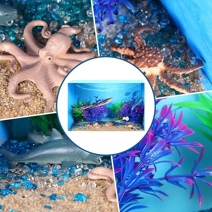 23 Pcs Ocean Diorama Kit Under The Sea Animal Figure Toys Realistic Ocean Animal Figurines Toy Including Shark, Whale, Corals Artificial Coral Seagrass with a Gift Box for Birthday Party Decorations