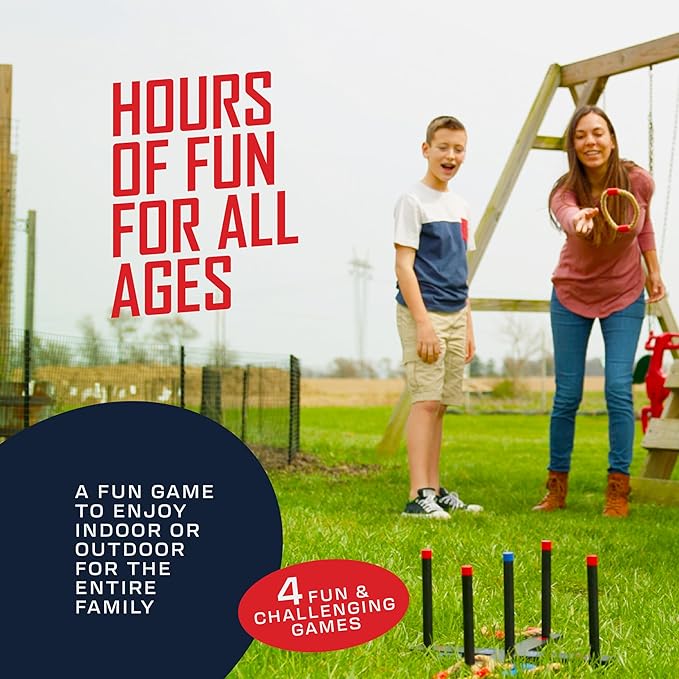 FLINGSPORT Ring Toss Game, Incl. 6 Rings, Case, Gifts for Kids, Outdoor Yard Games for Kids Adults & Family, Backyard Party Activities, Gifts for Teens, Boys & Girls Ages 8-12+ Years Old