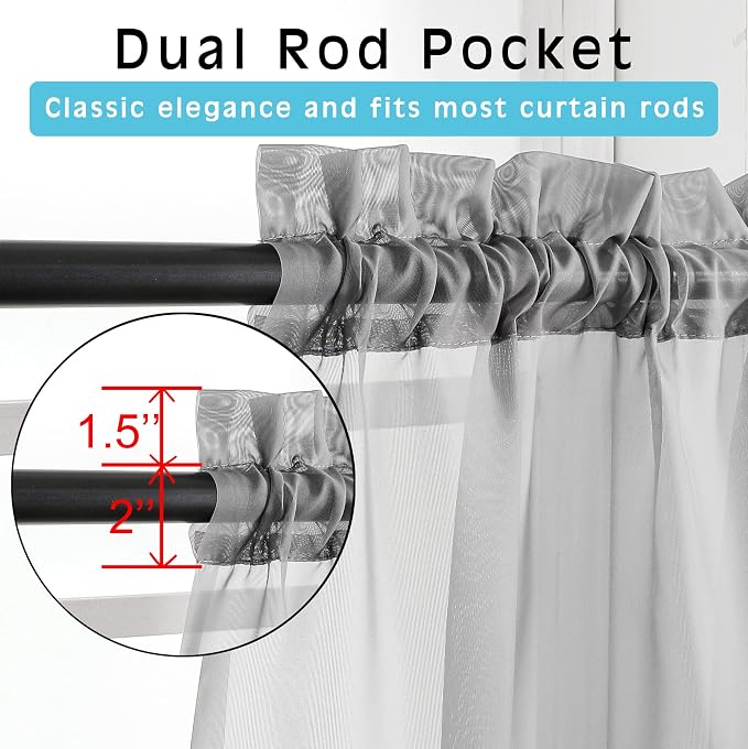 OWENIE Grey Sheer Curtains 72 Inches Long 2 Panels, Transparent Voile Sheer Curtain Double Rod Pocket Gauze Drapes for Living Room Bedroom Window Sliding Glass Door Treatment, 42 x 72 Inch