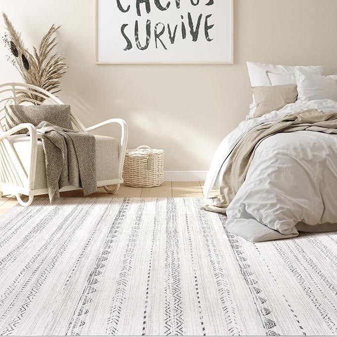 Nakagishi Boho 10x14 Area Rug Living Room Rugs Machine Washable Gray | Soft, Pet & Kid Friendly, Carpet for Living Room/Bedroom/Office/Kitchen/Nursery, Daily Home Decor Stain Resistant Moroccan
