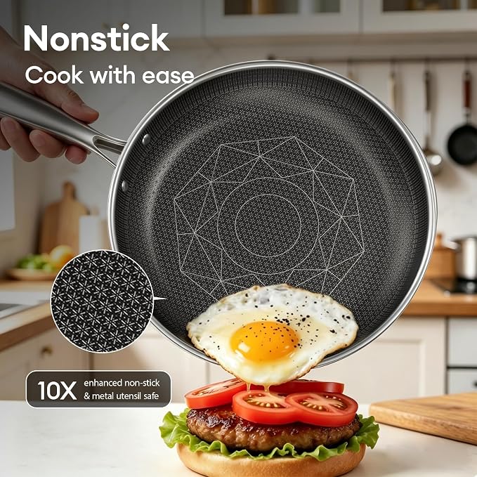 COOKER KING 11 Pcs Pots and Pans Set，Hybrid Stainless Steel Cookware Set | Non Stick, Non Toxic, PFOA Free, Oven Safe, Dishwasher Safe, Induction Compatible