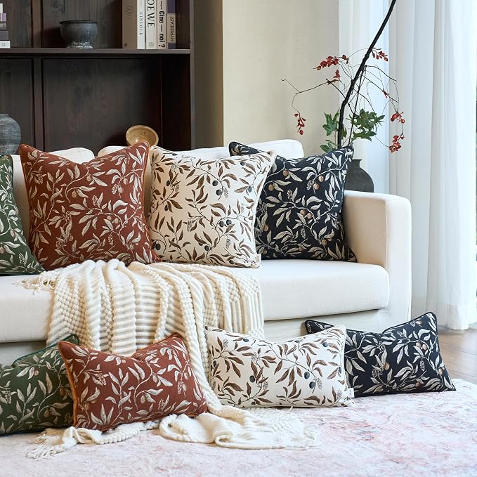 Alerfa Beige Floral Throw Pillow Cover 12 x 20 Inch Rectange Luxury Decorative Lumbar Pillow Cover for Couch Living Room Bedroom