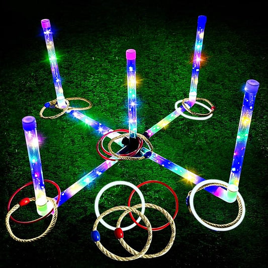 Ring Toss Outdoor Games with 16 Rings, Backyard Games Lawn Games for Adults & Kids, Backyard Camping Activities, Outdoor Games for Kids, LED Ring Toss