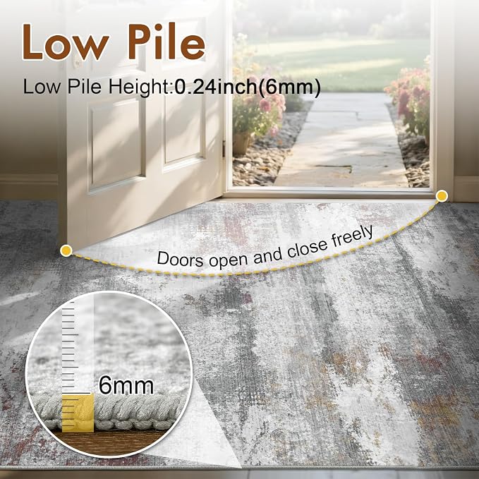 9x12 Ft Extra Large Washable Area Rugs for Living Room, Soft Non-Slip Modern Abstract Print Pattern Carpet for Bedroom Indoor Floor Nursery Home Decor (Grey/Gold-Brown/Red-Brown)