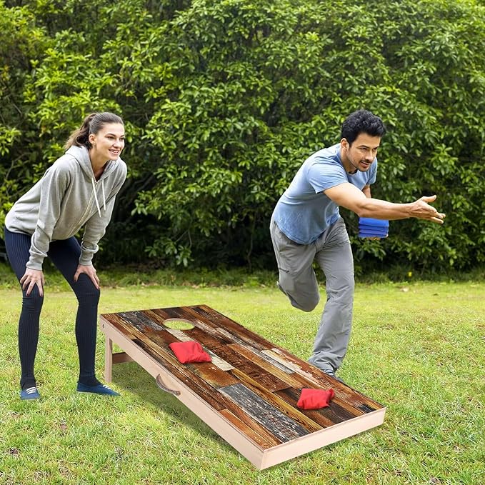Sportdo Solid Wood Vintage Cornhole Game Set, Two 4'x2'Cornhole Boards, 8 Cornhole Bags for Indoor and Outdoor Toss Games Competitions, Tournaments