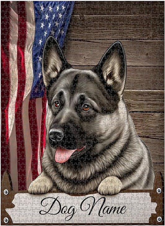 Custom Wooden Jigsaw Puzzles with Your Dog's Name on Norwegian Elkhound Art Print - 300 500 1000PCS Puzzles Game and Home Wall Decor