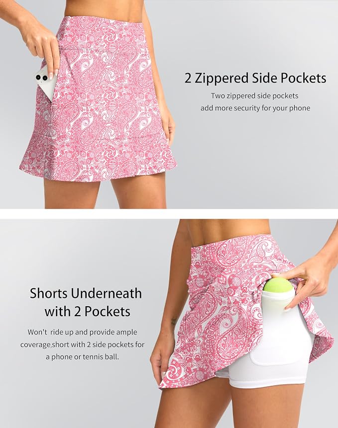 16" Golf Skorts for Women with 5 Pockets | Athletic, Tennis Skirt, High Waisted, Pickleball, Travel, Casual, Lightweight, Ruffle Summer Skirt, with Shorts