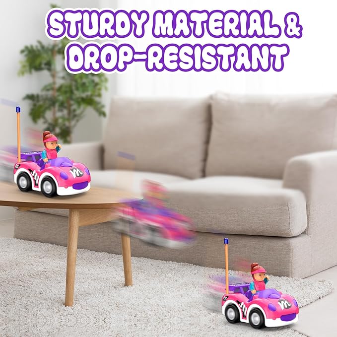 Elovien Remote Control Car for Toddlers 1-3, RC Race Toys for 3 Year Old Girl, Radio Controlled Car with Lights & Music Toys for Ages 2-4 Girls, Birthday Gift for Toddlers Baby Girls (Pink)