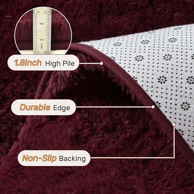 9x12 Area Rugs for Living Room Red Shag Fur Rug,Modern Non-Slip Soft Plush Carpets for Girls Woman Female Wedding Bedroom Home Décor Aesthetic Dark