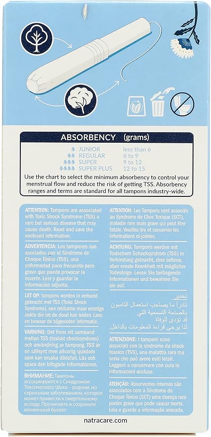 Natracare Organic Cotton Super Tampons with Cardboard Applicator, Plastic Free, Chlorine Free, Biodegradable & Compostable (16 Pack, 192 Tampons Total)