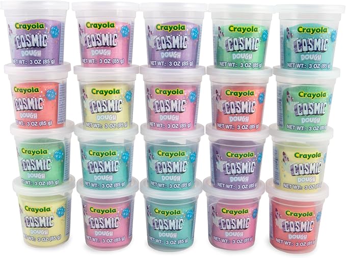 Crayola Cosmic Dough Modeling Compound 20-Pack x 3oz Cans - Special Effects Party Favors, Gifts, School - Sparkly Non-Toxic Play for Creativity and Skill Building, Ages 2+ / Preschool