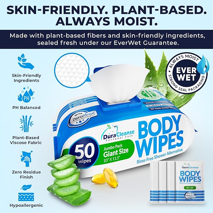 XL Body Wipes for Adults - (4 Pack) 200 Adult Shower Wipes + 16 Travel Bath Sheets - 10"x11.5" Thick Cleansing Waterless Wash Cloths - Incontinence Disposable Washcloths for Elderly Bathing No Rinse