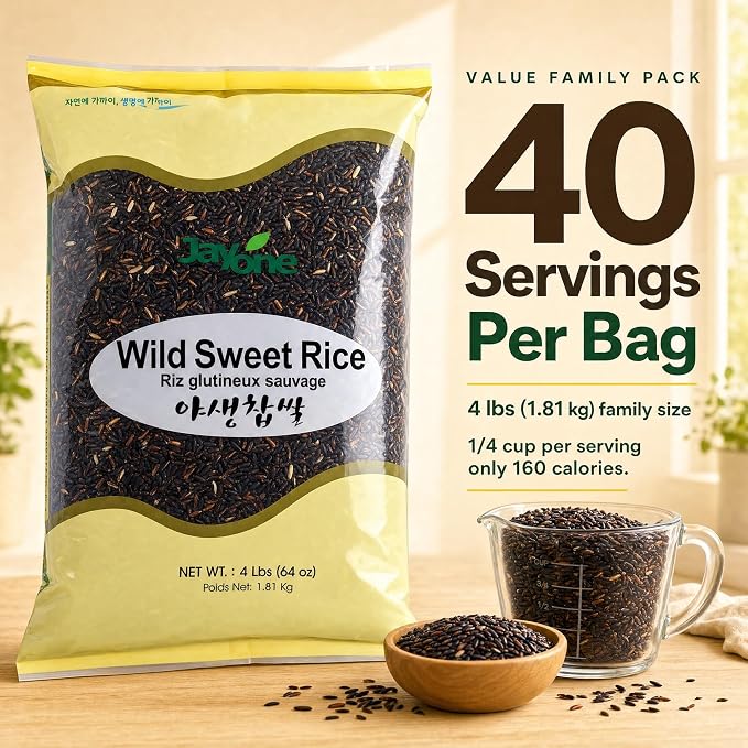Jayone Wild Sweet Rice, 4 lb, Black Glutinous Rice, Black Sweet Rice, Purple Sticky Rice for Multigrain Rice, Porridge, Desserts, and Everyday Cooking