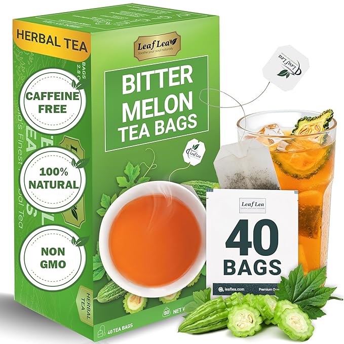 LeafLea Bitter Melon Tea Bags, Wellness & Digestion Support, 40 Count | Natural Cundeamor & Melon Amargo Gohyah Fruit Tea, Caffeine-Free, Sugar-Free, Non-GMO, Vegan, Single Box