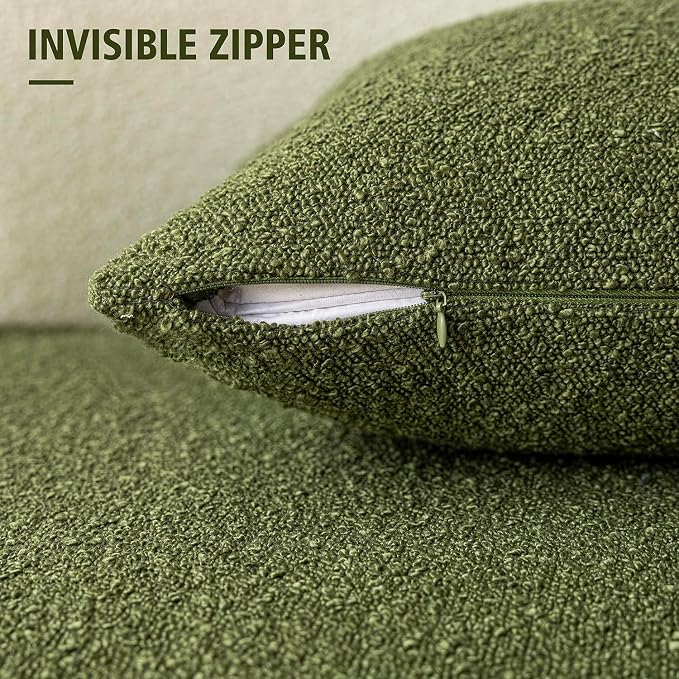 Foindtower Set of 2, Decorative Textured Boucle Throw Pillow Covers Accent Solid Pillow Cases Neutral Soft Cozy Couch Cushion Case for Chair Sofa Bedroom Living Room Home Decor 16 x 16 Inch Green
