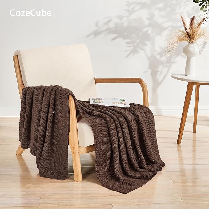 CozeCube Dark Brown Seed Stitch Throw Blanket 60"x80", Farmhouse Decor | Blanket for Couch, Soft Cozy Cable Knit Throw for Bed Sofa Living Room, Lightweight Warm Decorative Christmas Blanket