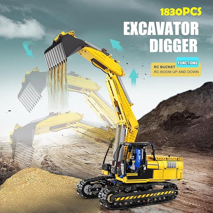 Mould King 13112 RC Excavator Building Set for Boys, 1830 Pieces Building Blocks APP Remote Control Truck Construction Vehicles Model with Motor, STEM Engineering Toys for Kids