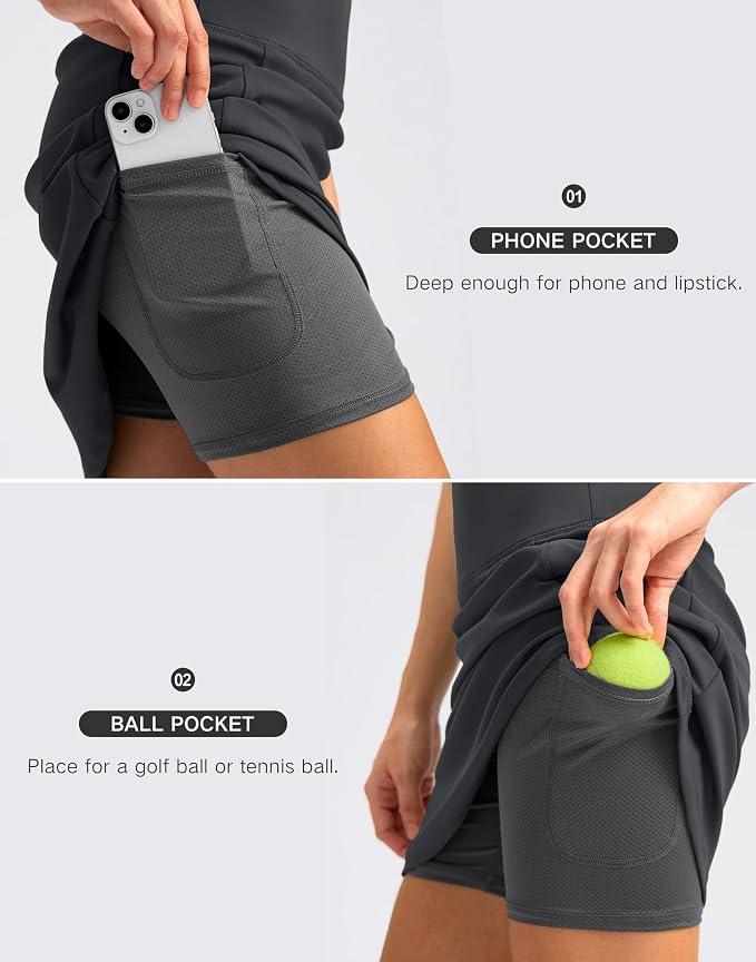 Women's 18" Skorts with 4 Side Pockets High Waisted Long Golf Skirt | Soft, Lightweight, Stretch, Breathable, Mesh Built-in Shorts, Athletic, Tennis, Dressy, Casual