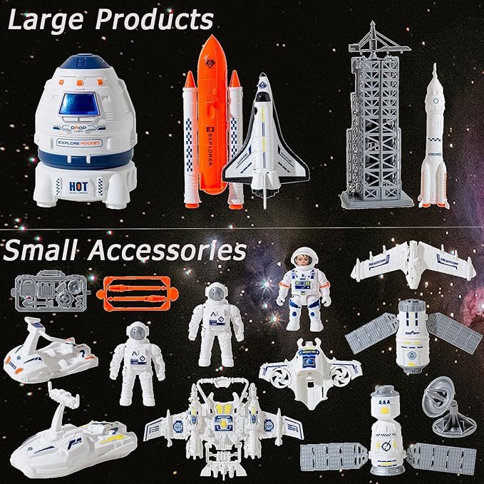 Concentration, Focus Space Toys, for Kids, Space Capsule Toy, Educational, Concentration, Learning, Space Shuttle Toys Rocket Toy, StemToy with Aircraft, SpaceRover, Astronautsl