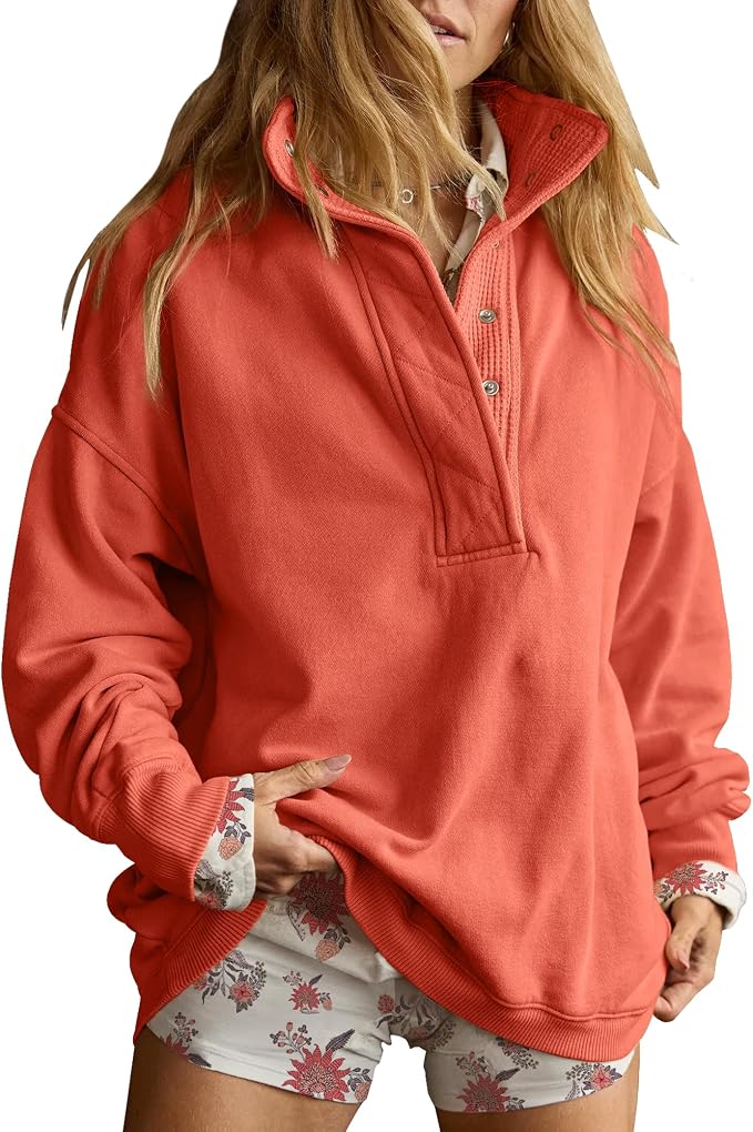 Gacaky Sweatshirt for Women Oversized Casual Long Sleeve Button Henley Neck Pullover Tops Fashion Outfits Clothes