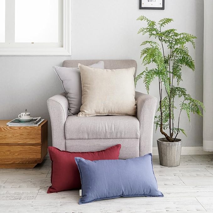 Jeanerlor Natural Cotton Linen Decoration Toss Throw Pillow Sham 18"x18" Cushion Case Yellow Pillow Cover Delicate Decorative Pillowcase for Chair/Couch/Patio, (45 x 45cm), Light Linen