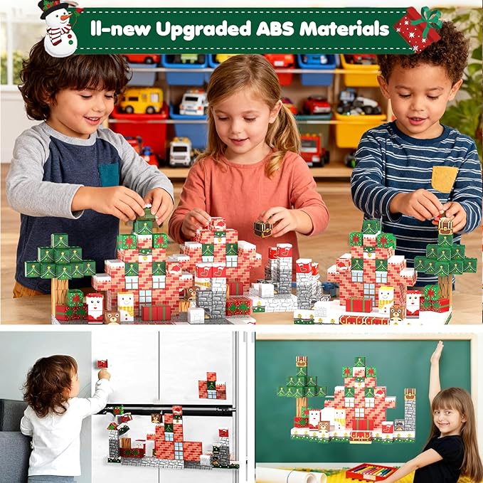 Christmas Magnetic Building Blocks Set-154 PCS Magnet Cubes Mine magnet World Toys STEM Sensory Xmas Advent Calendar Construction Birthday Gifts for Kids Boys Girls Toddlers Ages 3+,3-5,4-7,4-8