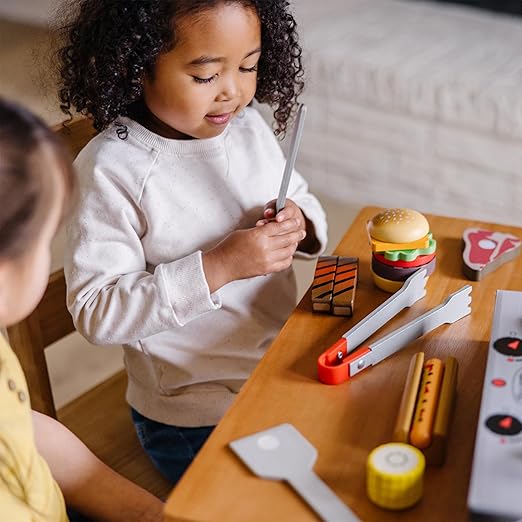 Melissa & Doug Grill and Serve BBQ Set with Pretend Play Toy Food & Kids Play Kitchen Accessories, Preschool Learning Toys for Girls & Boys 3+