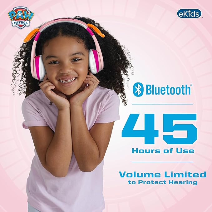 eKids Paw Patrol Skye Liberty Bluetooth Headphones for Kids, Wireless Headphones with Microphone Includes Aux Cord, Earphones for School, Home, or Travel (Paw Patrol Skye Liberty)