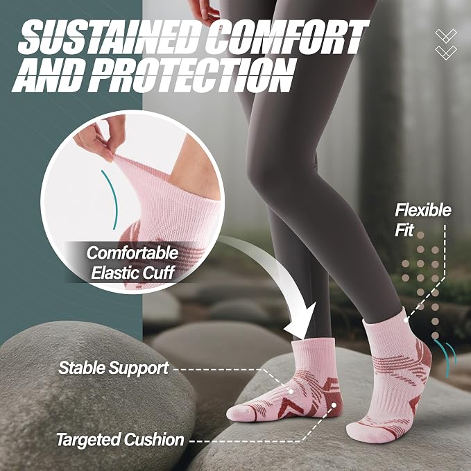 ANTSANG 6 Pairs Merino Wool Quarter Ankle Hiking Running Socks Compression Thermal Thick Cushion Socks for Women Men