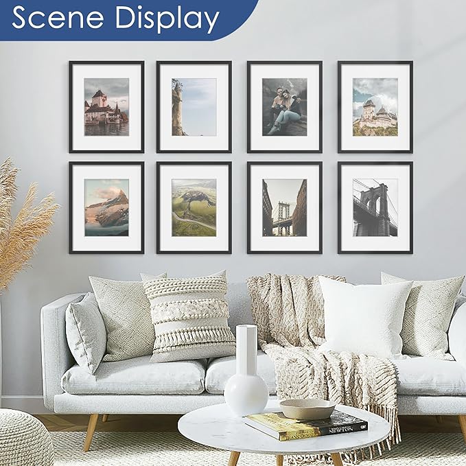 16x20 Picture Frame Set of 6, Wall Mounting Display, Black | Display 11x14 with Mat or 16x20 Without Mat, Horizontal or Vertical, Poster Frame Set for Wedding & Room & Home Decor