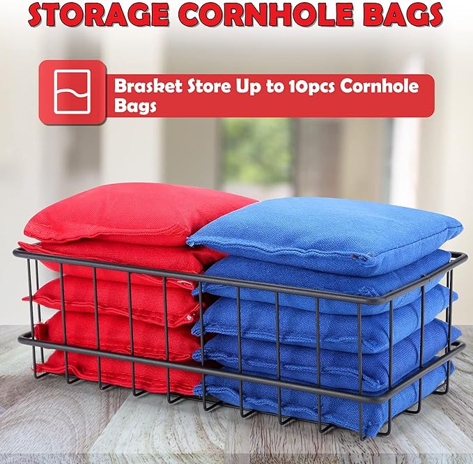 AHOWPD Cornhole Boards Hanger, 2 PCS Hooks Hanging Cornhole Boards, Cornhole Accessories Wall Mount, Cornhole Board Games Holder Storage, One Basket Organize Cornhole Bags