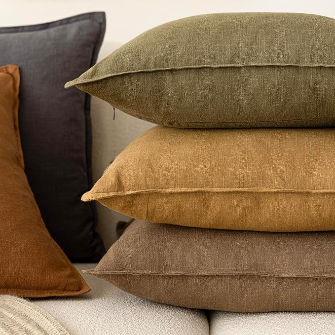 Foindtower Pack of 2, Decorative Linen Solid Throw Pillow Covers Soft Accent Cushion Case Boho Farmhouse Neutral Pillowcase for Chair Couch Sofa Bedroom Living Room Home Decor 20 x 20 Inch Light Brown