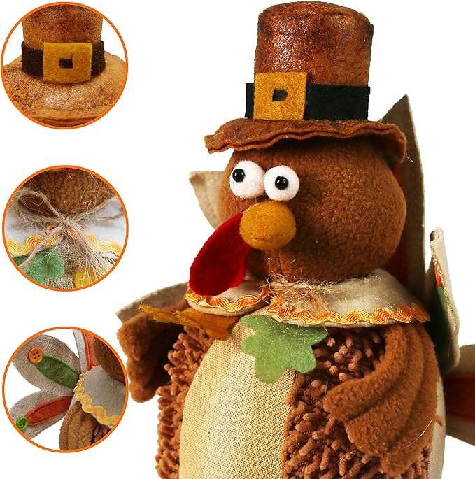 Ogrmar 15 Inch 2 Pack Stuffed Turkey Couple Doll Thanksgiving Tabletop Decorations Exquisite Handmade Turkey Plush Doll Kit for Autumn Harvest Home and Room Table Ornaments