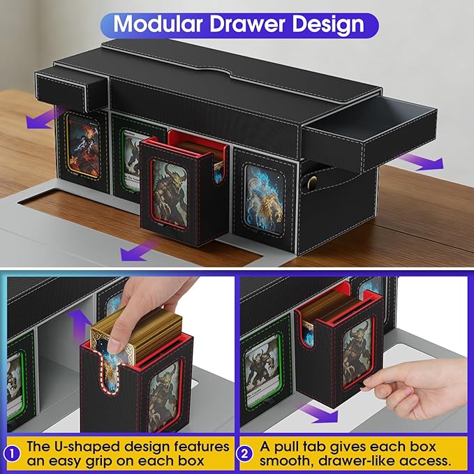 Cortile MTG Deck Box with Playmat Storage Box, Commander Deck Box with 8-Deck Modular Card Case & Dice Tray Hold 1040+ Double-Sleeved Cards, Strong Magnetic Card Deck Case for TCG/EDH, Multicolour